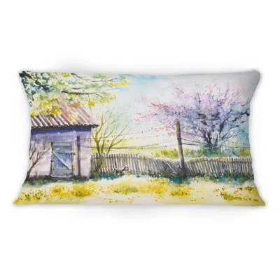 Design Art Backyard With Pink Trees At Spring -1 Country Printed Throw Pillow