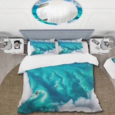 Design Art Bahamas Arial View - Nautical & Coastal Duvet Cover Set - Microfiber Polyester In Turquoise,white