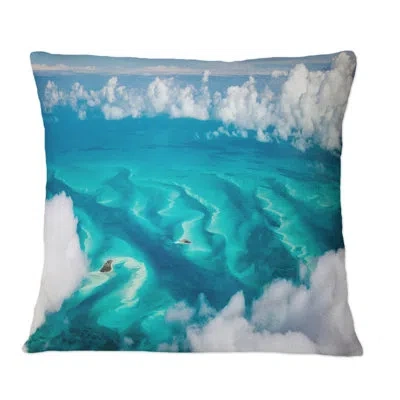 Design Art Bahamas Arial View - Nautical & Coastal Printed Throw Pillow In Blue;white