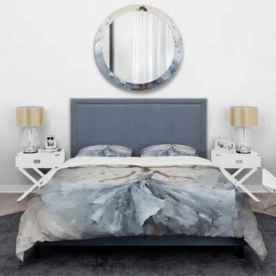 Design Art Ballet Bedding Set Of 4 - Blue Ballet Dance I Comforter Bedding Set In Blue;grey