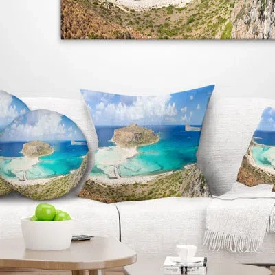 Design Art Balos Beach At Crete Island Greece - Sea & Shore Printed Throw Pillow In Blue;white