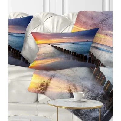 Design Art Baltic Sea Poland Beach - Sea & Shore Printed Throw Pillow In Blue;yellow