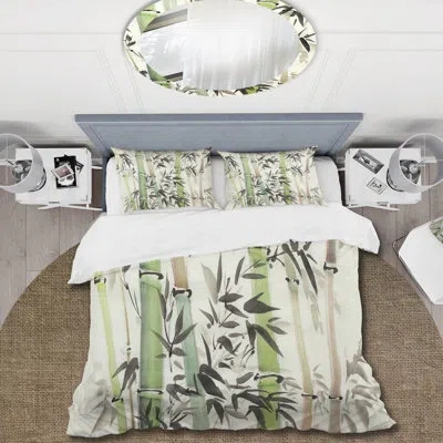 Design Art Bamboo Branches In The Forest Ii - Lake House Duvet Cover Set - Microfiber Polyester In Green,black,brown