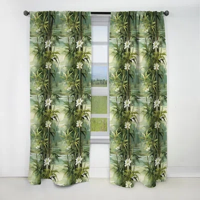 Design Art Bamboo Reflections Tropical Pattern Ii - Floral Curtain - Blackout Floral Curtain - 1 Panels In White;green