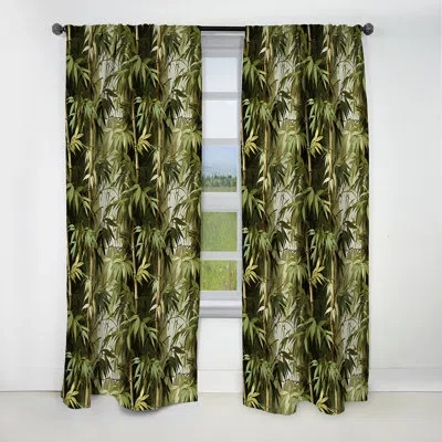 Design Art Bamboo Retreat Tropical Pattern - Floral Curtain - Blackout Floral Curtain - 1 Panels In Green