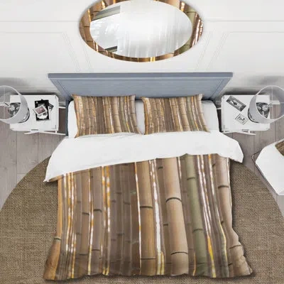 Design Art Bamboo Stems In The Autumn Forest - Traditional Duvet Cover Set - Microfiber Polyester In Brown,beige