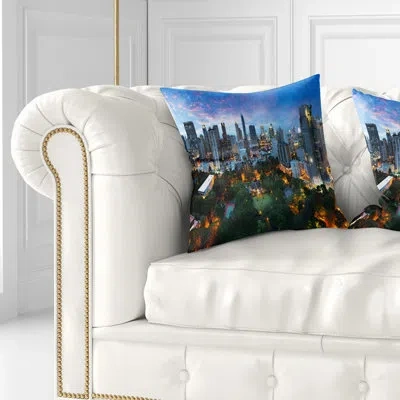 Design Art Bangkok City Skyline - Cityscape Printed Pillow In Blue;black;brown;green;red;yellow