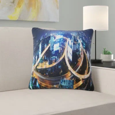 Design Art Bangkok Expressway Aerial View - Cityscape Printed Pillow