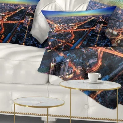 Design Art Bangkok Expressway Aerial View - Cityscape Printed Throw Pillow