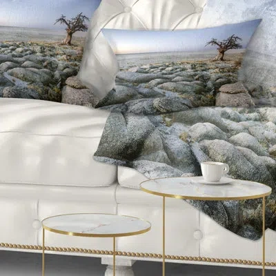 Design Art Baobab Tree On Rocky Terrain - Landscape Printed Throw Pillow