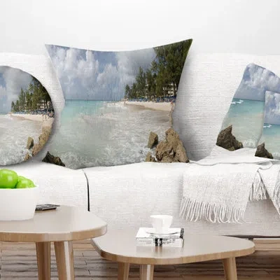 Design Art Barbados Island White Seashore - Sea & Shore Printed Pillow