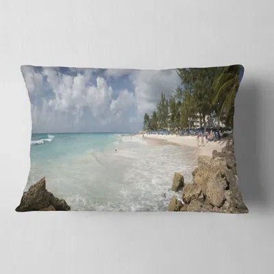 Design Art Barbados Island White Seashore - Sea & Shore Printed Throw Pillow