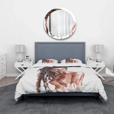 Design Art Barnett Portrait Of African American Woman Viii - Modern Duvet Cover Set - Microfiber Polyester In Brown