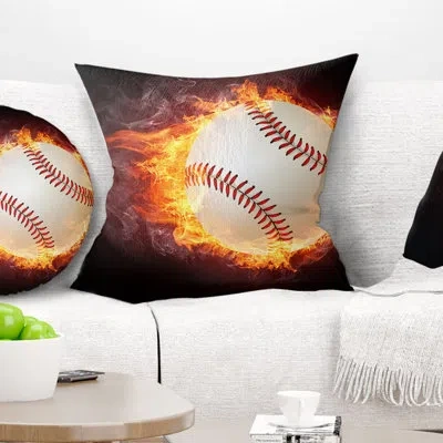 Design Art Baseball Ball - Sports Printed Pillow In Yellow