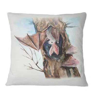 Design Art Bat In A Hollow Tree - Traditional Printed Throw Pillow In Brown;pink