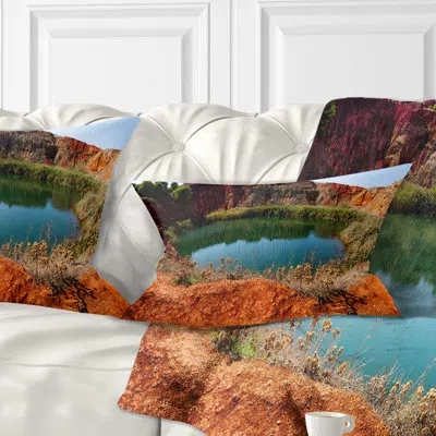 Design Art Bauxite Mine With Lake Landscape Photo Lumbar Pillow In Blue