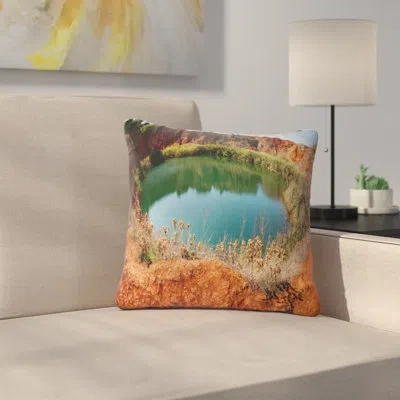 Design Art Bauxite Mine With Lake - Landscape Printed Pillow In Blue