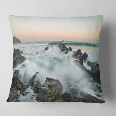 Design Art Bay Or Biscay Rushing Waters - Sea & Shore Printed Pillow In Blue