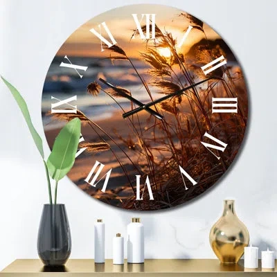 Design Art Beach Breeze At Sunrise Iv Metal Wall Clock In Blue;brown