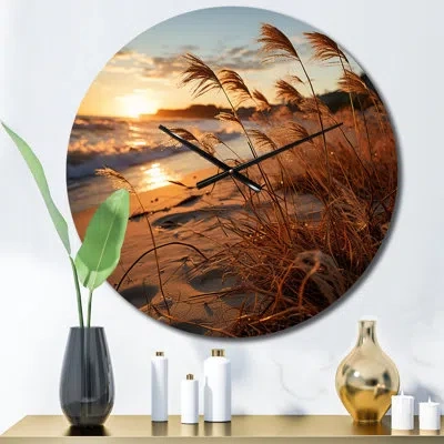 Design Art Beach Breeze At Sunrise V Metal Wall Clock In Gold