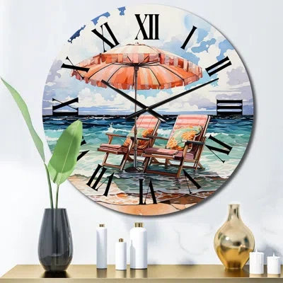 Design Art Beach Chairs Dream Iii - Nautical & Beach Wall Clock In Blue;green;orange