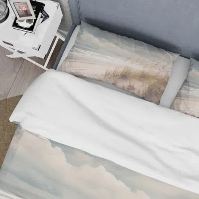 Design Art Beach Grass Landscape Iv - Coastal Beach Duvet Cover Set - Microfiber Polyester In Blue;white