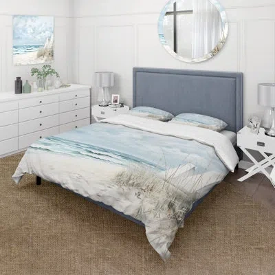 Design Art Beach Minimalism Landscape Ii - Coastal Beach Duvet Cover Set In White;gray