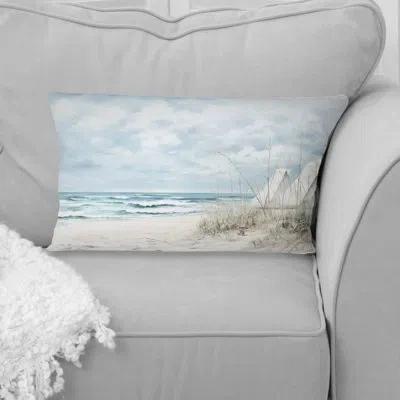 Design Art Beach Minimalism Landscape Ii - Coastal Beach Printed Throw Pillow In White;gray