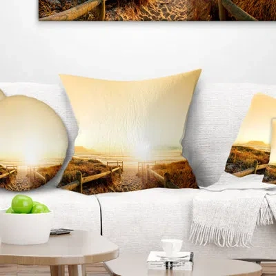 Design Art Beach Near Cape Town Panorama - Landscape Printed Pillow In Brown
