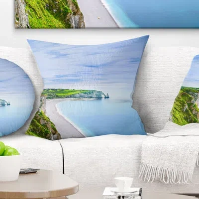 Design Art Beach Photo Etretat Aval Cliff And Rocks Normandy Pillow In Blue;green