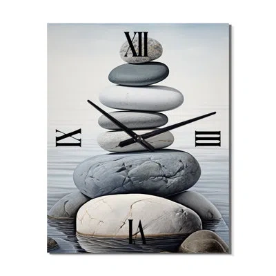 Design Art Beach Photo Harmonic Balance Ii - Abstract Wall Clock Oversized In Gray