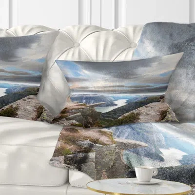 Design Art Beach Photo Norway Rocky Terrains Under Clouds Lumbar Pillow