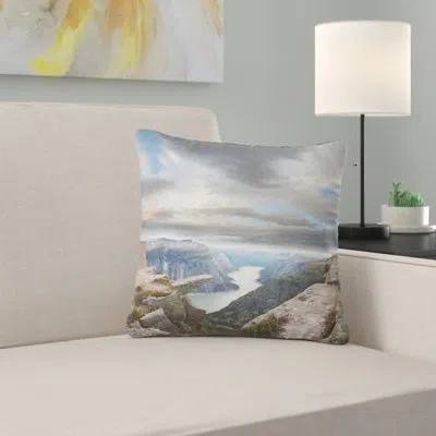Design Art Beach Photo Norway Rocky Terrains Under Clouds Pillow In Blue;white