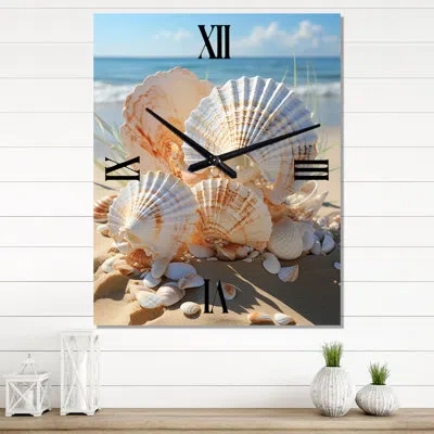 Design Art Beach Photo Seashell Beauty Ii - Animals Modern Wall Clock In Coral