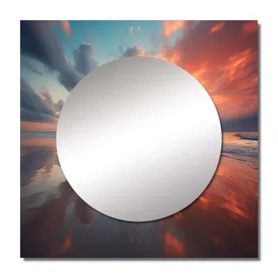 Design Art Beach Photo Seaside Minimalism Iii - Landscapes Large Square Mirror For Wall Art Decor In Coral