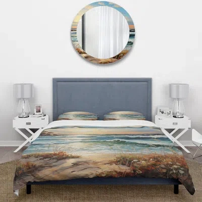 Design Art Beach Sand Euphoria Iii - Coastal Beach Sand Duvet Cover Set - Microfiber Polyester In Beige;teal
