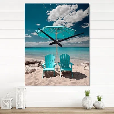 Design Art Beach Sandy Escape Chairs - Nautical & Beach Wall Clock In Beige;turquoise
