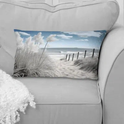 Design Art Beach Seascape Dreams Path Ii - Coastal Beach Printed Pillow In Blue;gray