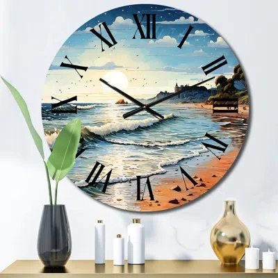 Design Art Beach Shimmering Sands Iii - Nautical & Beach Wall Clock In Blue;brown;green