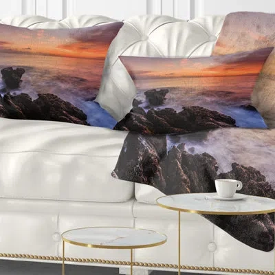 Design Art Beach Sunrise Over The Coast Of Sicily Lumbar Pillow