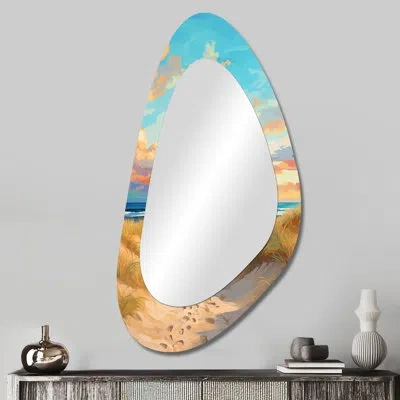 Design Art Beach Tranquility Ocean In Spring - Beach Unique Shape Large Wall Mirror, Blue Asymmetrical Decorati