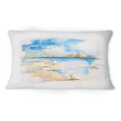 Design Art Beach View With Ocean Horizon -1 Nautical & Coastal Printed Throw Pillow