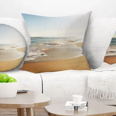 Design Art Beach Wide Seashore With Crystal Waters Modern Pillow In Blue