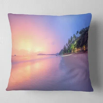 Design Art Beach With Colorful Sky - Beaches Printed Pillow In Blue
