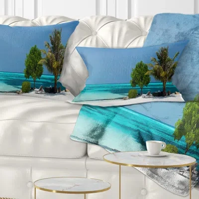 Design Art Beach With White Sand And Turquoise Water - Sea & Shore Printed Pillow