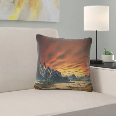 Design Art Beautiful Alien Planet Traos - Landscape Printed Pillow In Red
