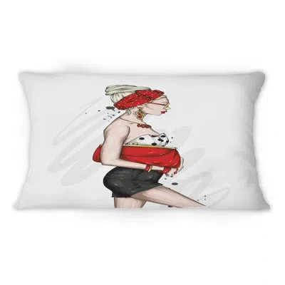 Design Art Beautiful And Stylish Girl In Red I - Modern Printed Throw Pillow