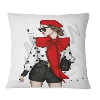 Design Art Beautiful And Stylish Girl In Red Ii - Modern Printed Throw Pillow