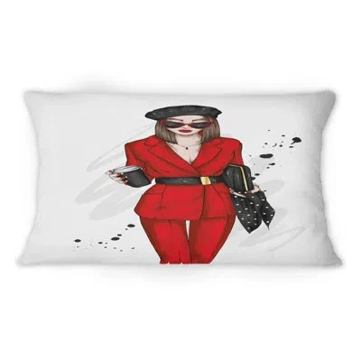 Design Art Beautiful And Stylish Girl In Red Iii - Modern Printed Throw Pillow