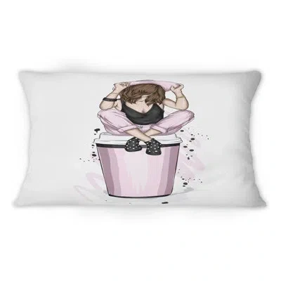Design Art Beautiful And Stylish Pink Girl I - Modern Printed Throw Pillow